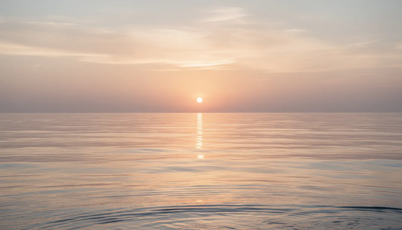A serene sunrise casts a soft golden light over the calm waters of the Pacific Ocean, symbolizing hope and new beginnings, much like the journey of program participants at the Salvation Army's adult rehabilitation center as they work towards recovery from substance abuse and regain stability in their lives.