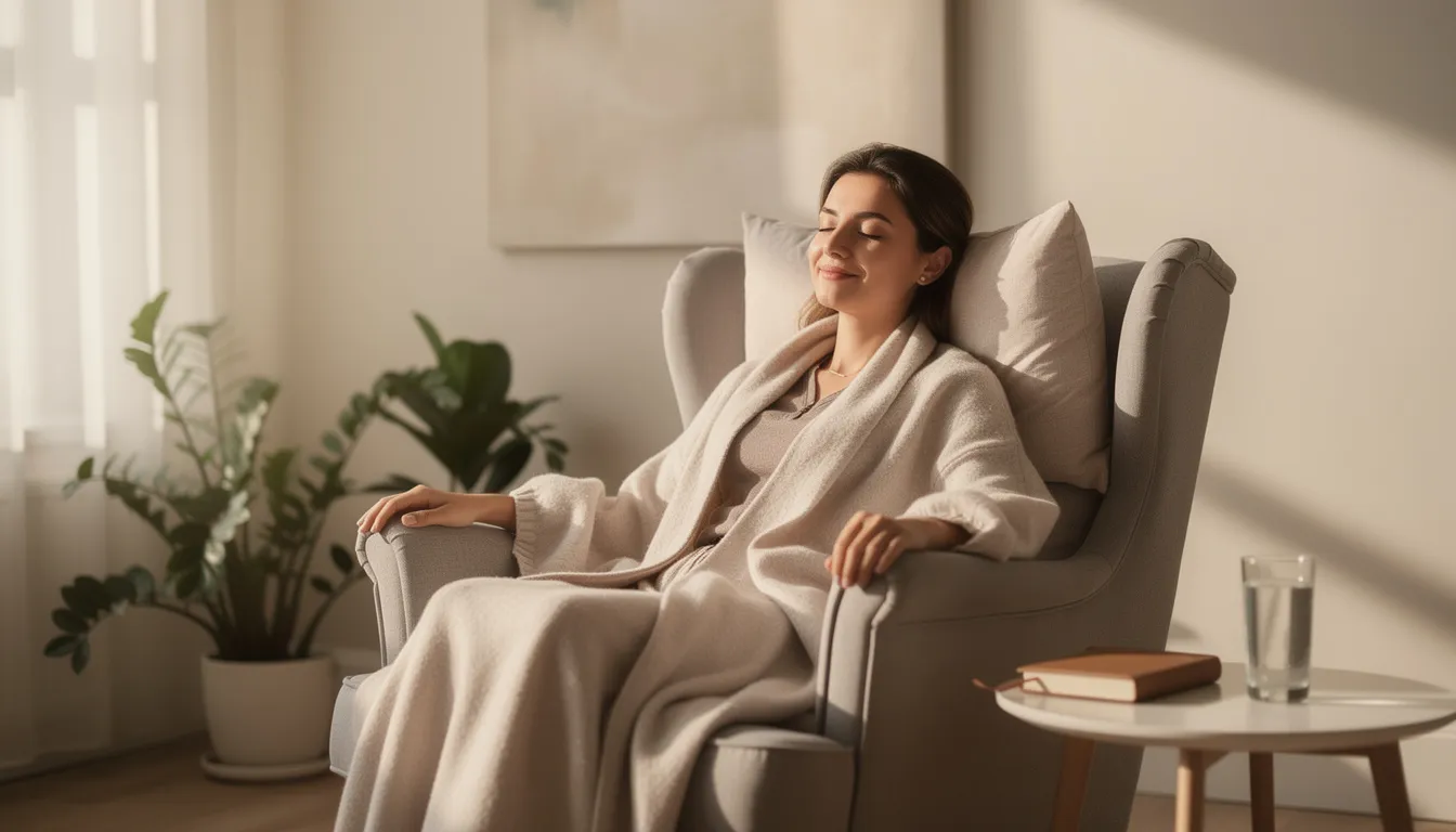 A person sits comfortably in a serene recovery space, embodying peace and tranquility as they focus on their overall health while navigating the detox process. This environment promotes healthy coping mechanisms, supporting their journey to pass a drug test and manage substance use concerns.