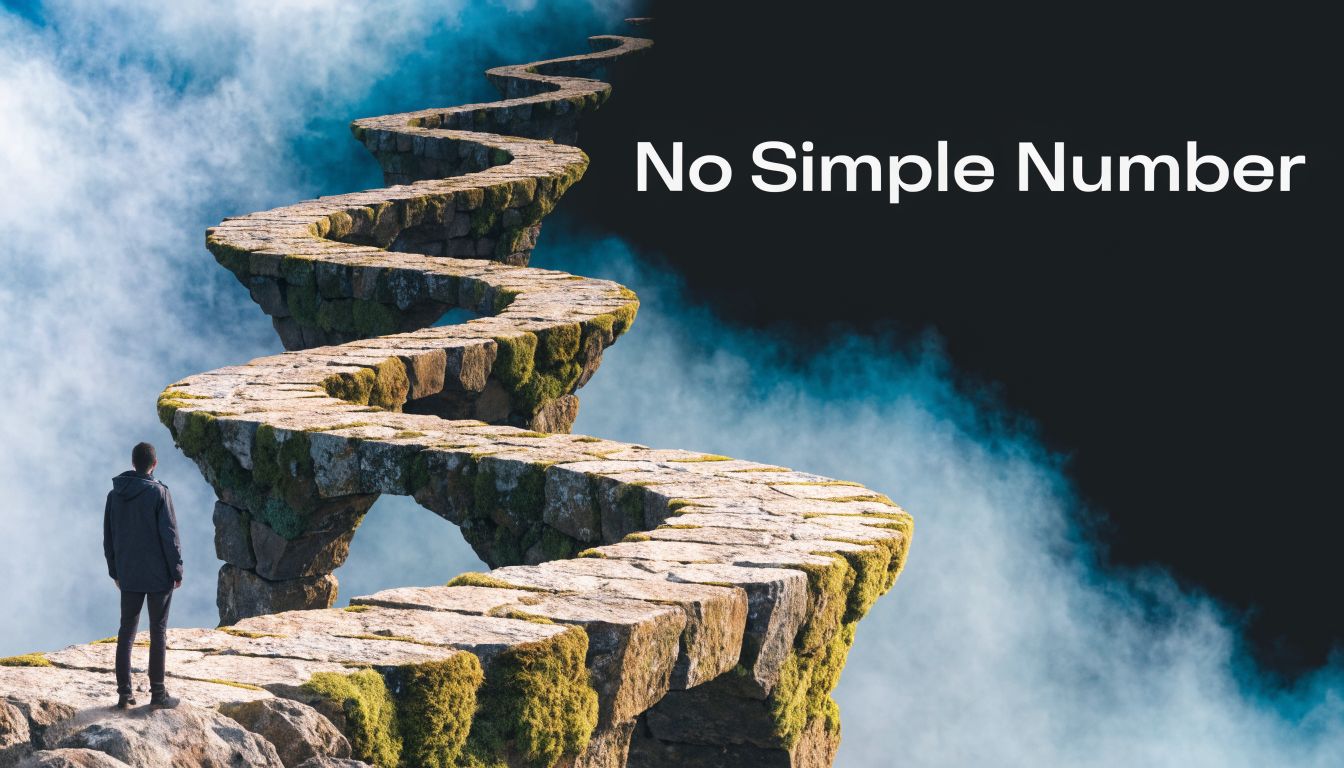 A person standing at the start of a winding stone path leading into an infinite void.