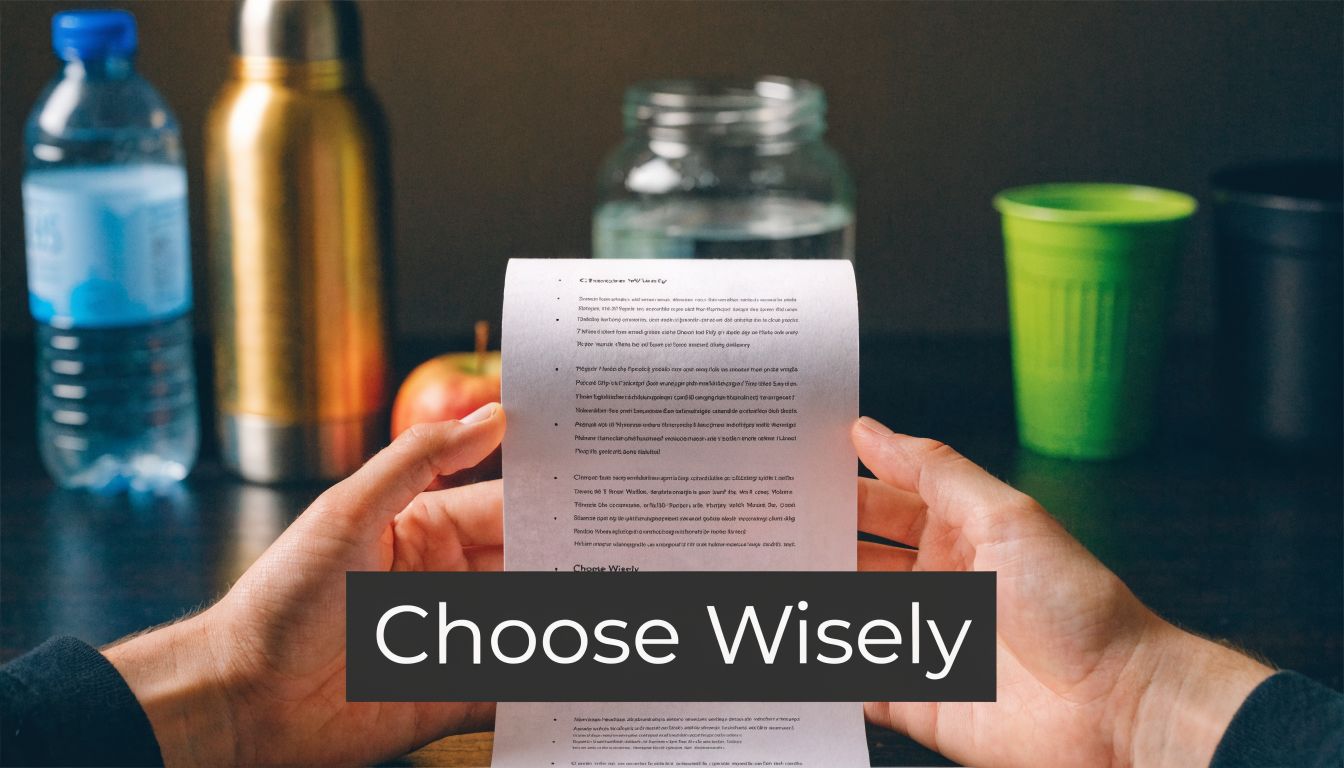 A person holds a document with the title Choose Wisely against a blurred background of healthy items.